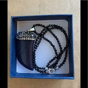 Blue Goldstone Pendant w/Black Spinel Necklace